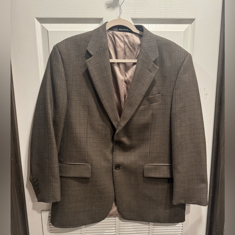 Ralph Lauren Polo University Club Blazer Mens 40 Tall Brown Wool Houndstooth.